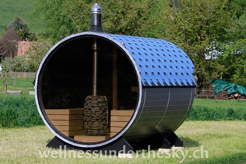 Sauna, Saunafass, Glasfront, Scheibe, Harvia, Gartensauna, Holzofen, Huum, kaufen, Fasssauna, Panorama, schweiz, 