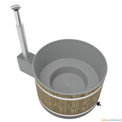 Hotpot Fichte mit Kunststoffwanne und Aussenofen